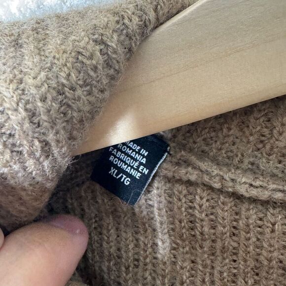 Saks Fifth Avenue Modern Sweater Women's XL Tan Hooded Pocket Wool - Picture 2 of 9